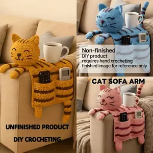 1set | Cat's Armrest Storage Bag Crochet Kit Crochet Material Pack (Available In 7 Colors), Creative Crochet DIY | Includes High-Resolution Diagram Tutorial, Friendly for Beginners | Includes Crochet Hooks + Exclusive Colorful Yarn + Accessories