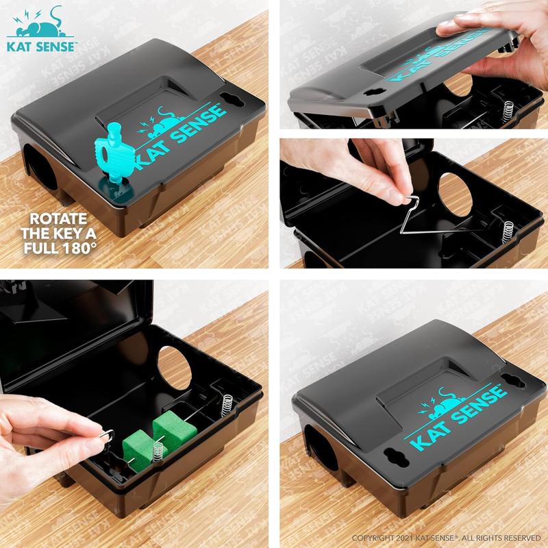 Rat Bait Station Traps, Reusable Humane Rodent Box Against Mice Chipmunks Squirrels That Work, Smart Tamper Proof Cage House to Secure Bait Block and Pellets, Mouse Bait Station Outdoor