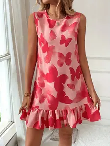 Women's Round Neck Sleeveless Elegant Dress, Stylish Casual Wear, Perfect for Daily, Comfortable and Trendy Design