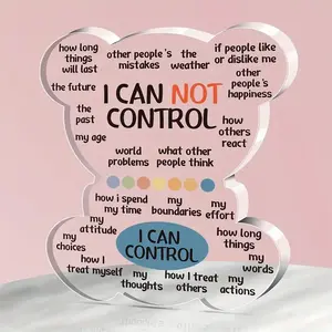 Bear Acrylic Self-Control Reminder Desk Decor, Creative Desktop Decoration, Acrylic Plaque Sign, Inspirational Quotes, Motivational Transparent Gift, Desk Signage Decoration, Perfect for Family & Friends