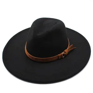 Classic Wool Fedora Hat with Wide Brim and Stylish Belt Detail for Women and Men - Perfect for Parties and Jazz Events NONE