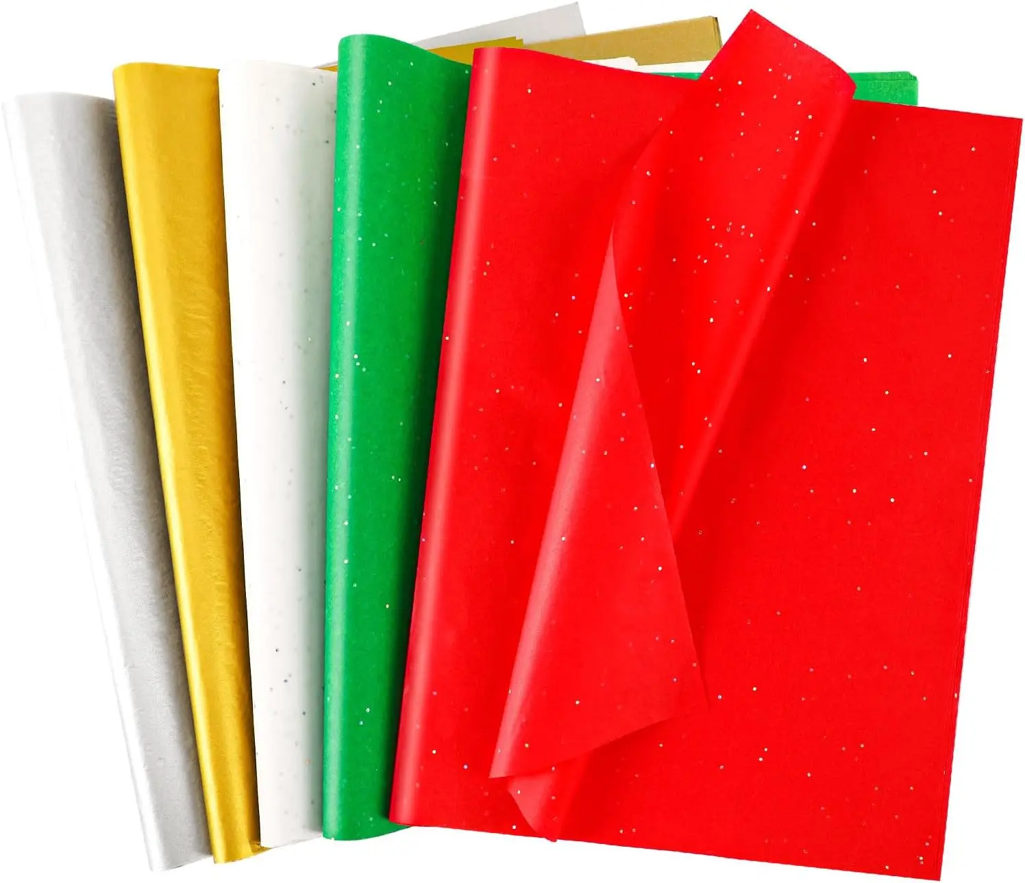 100 Sheets Glitter Christmas Tissue Paper, Red Green White  Tissue Paper for  Bags Wrapping Paper DIY Crafts Holiday Party Decoration 19.7 13.8 Inch