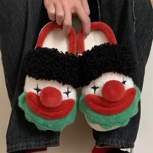 Cute Clown Slippers for Women Men,Cartoon Plush Home Slides, Warm Winter Bedroom Footwear Indoor Outdoor,Comfort Walking Shoes Girl