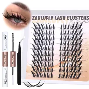 Foxy Eye Lash Clusters Kit – Wispy Cat Eye DIY Extensions with Bond & Applicator zanlufly