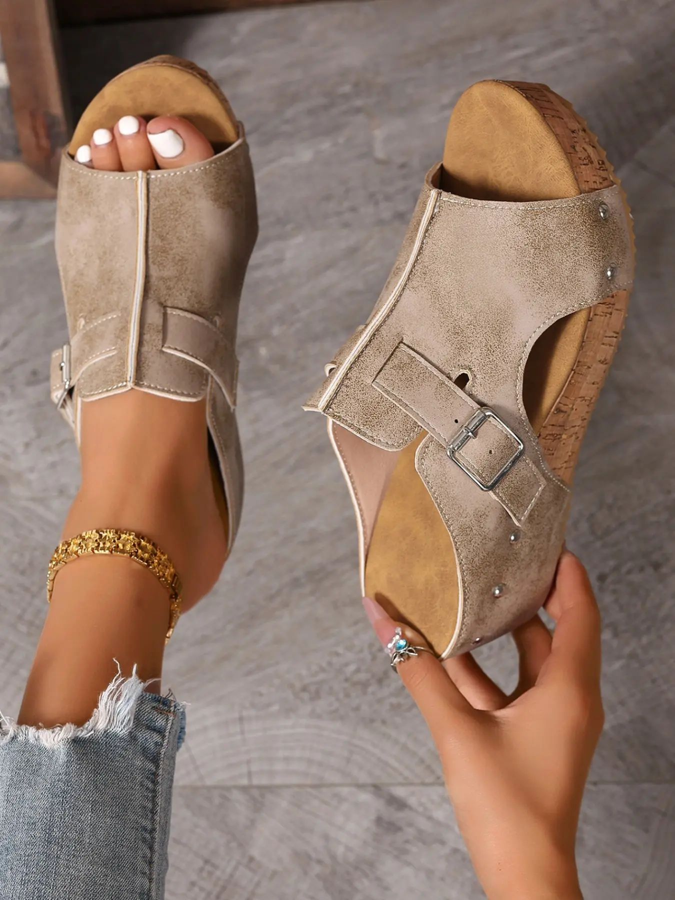 Women's Fashion Casual Wedge Shoes, Casual Summer Footwear, Evafoam Cushion Insole, 2.5 Inch Heel, Lightweight Comfort, All-Day Wear, Velcro Closure, Anti-Slip, Summer Daily Use