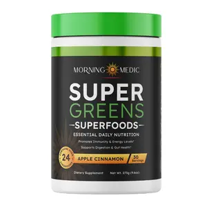 Morning Medic Super Greens Powder with 24+ Superfoods, Premium Nutrient-Dense Blend, Promotes Immunity & Energry Levels, Supports Disgestion & Gut Health, Apple Cinnamon Flavor, 9.6 oz
