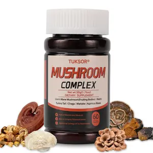 TUKSOR Organic Mushroom Supplement Complex: Multi-Mushroom Blend with Lion’s Mane, Reishi, Turkey Tail, Chaga, Maitake & Agaricus Blazei for Memory, Focus, Stress Relief, Immune Support & Digestive Health