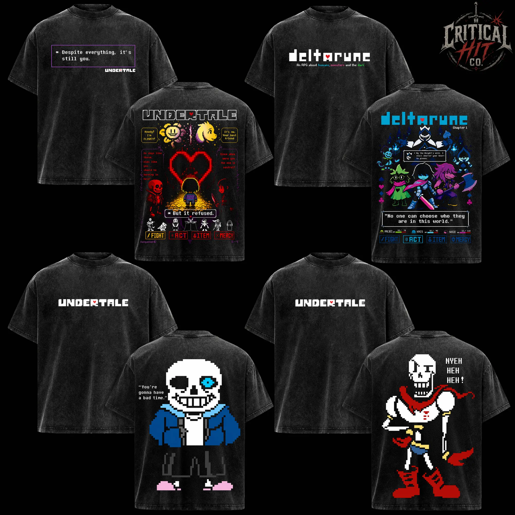 [Collection] Undertale & Deltarune Vintage Washed Oversized T Shirt Collection, Sans Papyrus Kris Ralsei Graphic Tee, Retro Pixel RPG Gaming Shirt, Double Sided Heavyweight Cotton Streetwear, Acid Wash Gamer Fan Merch Unisex Gift Tee