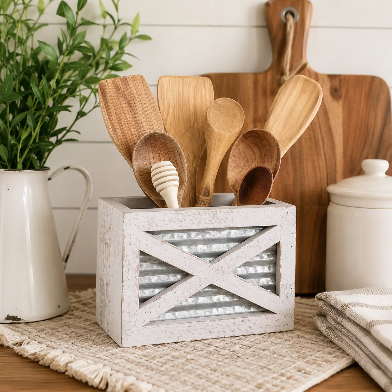 Autumn Alley Rustic Barn Door Kitchen Utensil Holder for Farmhouse Countertops & Cozy Country Kitchen Decor
