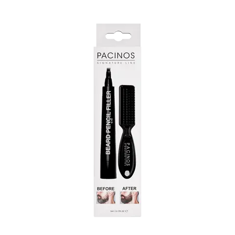 Pacinos Signature Line 5ml Beard Pencil Filler - 1 Pencil with Brush, 4 Micro-Tips, Waterproof, Anti-Fade, Moisture Resistant, Natural Matte Finish, Gentle on Skin, Salon-Level Precision, Beard Styling, Works on Mustaches & Brows, CI 77492, Everyday Use