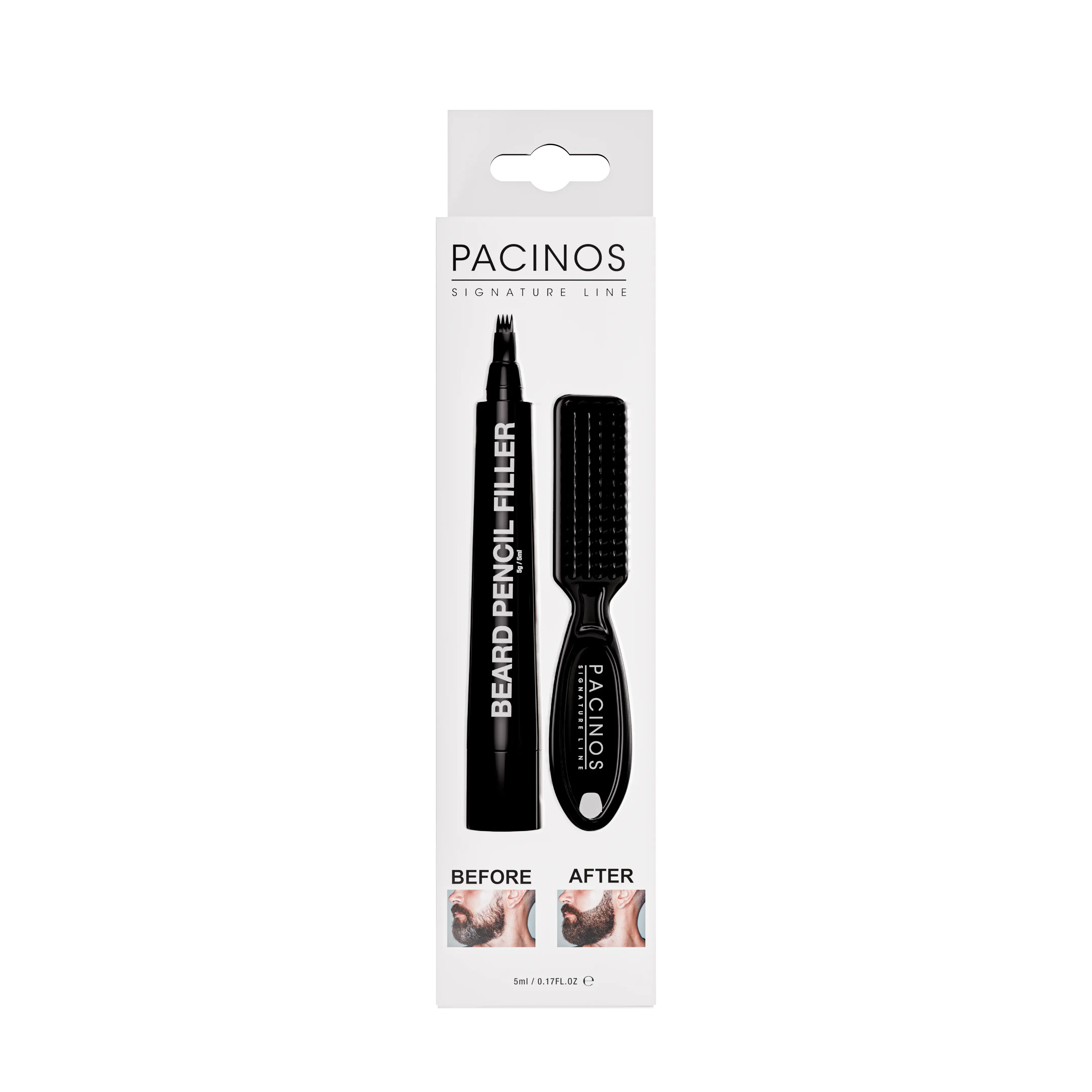 Pacinos Beard Pencil Filler with Brush for Patchy Beards, Mustache & Eyebrows with 4 Micro-Tips, Long Lasting Coverage & Natural Finish