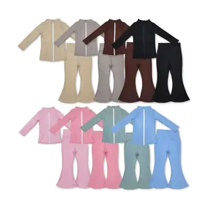 Athletic Girls Solid Color Yoga Long Sleeve Set  Soft Stretchy & Tight-Fitting