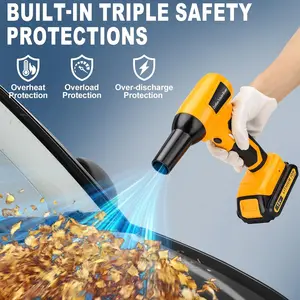 A battery-powered leaf blower compatible with Dewalt 20V MAX batteries, featuring a powerful 130,000 RPM motor that generates wind speeds of 30 m/s. It comes with five nozzles and features a lightweight, handheld design (battery not included).