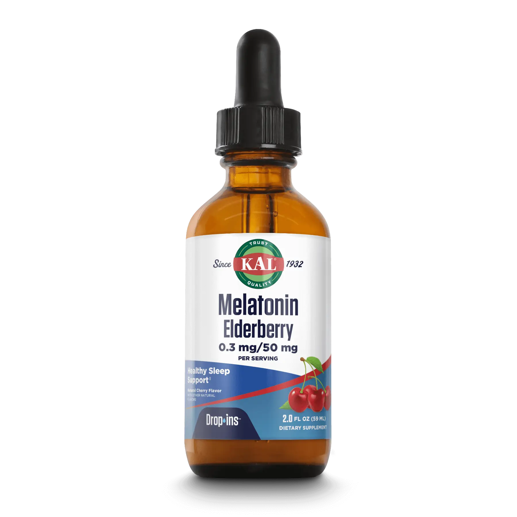 KAL Melatonin Elderberry DropIns — Liquid Drops Cherry Flavor — 2 fl oz Daily Supplement