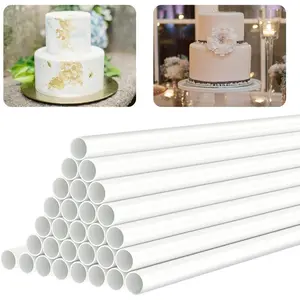 White Plastic Cake Dowel Rods for Tiered Cake Construction and Stacking Supporting Cake Round Dowels Straws with 0.4 Inch Diameter (9.5 Inch)