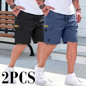 mens jortsMen’s cargo shorts with letter patches, flap pockets, drawstring waist, loose fit—breathable, comfortable, durable for everyday summer wear — mid-rise, non-stretch woven fabric Casual Menswear shorts for summer,summervibes