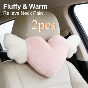 2pcs Heart Wing Car Neck Pillow, Cute Plush, Comfortable Seat Decoration, Relieves Cervical Pain, Car Interior Decor, Car Interior Kit
