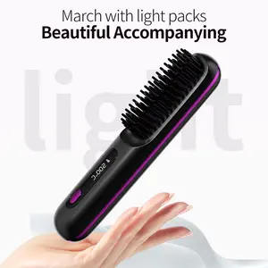Wireless Negative Ion Hair Straightener Brush, 2-in-1 Straightening & Curling Comb, Multistyler Styler, Anti-Static Volumizing Hair Styling Tool, Rechargeable Portable Home & Travel Hairbrush, Fashion Design, Perfect Gift for Women