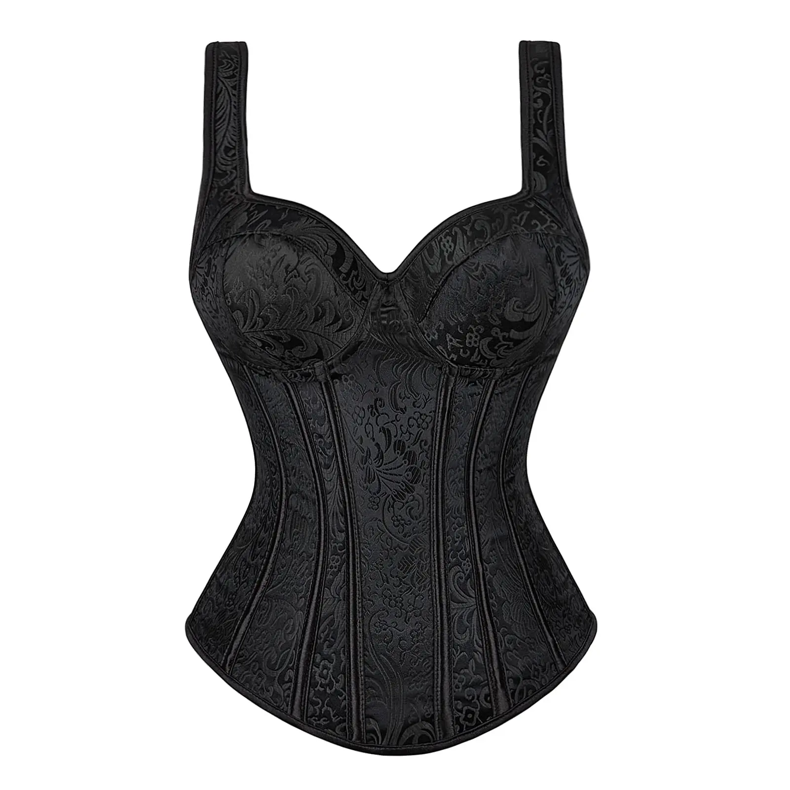 Women's Black Jacquard Bustier Corset Top - Adjustable Chic Elegant Shapewear Piece with Flattering Fit, Aesthetic Fashion Clothes 1569, Bustier Shapewear Tops