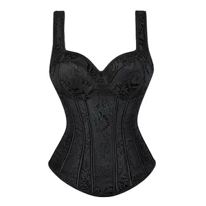 Women Black Jacquard Bustier Corset Top Adjustable Fashion Clothes Aesthetic Elegance 1569