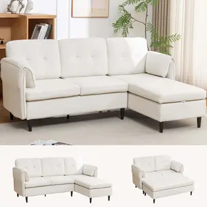 Convertible 3 Seat L-Shaped Sofa Couches, Modular Sectional Sofa with Linen Fabric, Sectional Sofa with Storage Chaise, Small Couch for Apartment, Living Room, and Bedroom