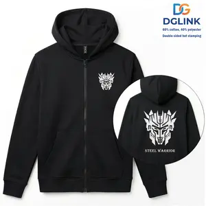 DGLink Men's Zipper Hoodie Classic Style Double-Layer Knit Long Sleeves Dropped Shoulder Design Fashionable Retro Streetwear Comfortable Cotton Blend Casual Sportswear Faith Symbol Top Pullover Style Streetwear Sweatshirts