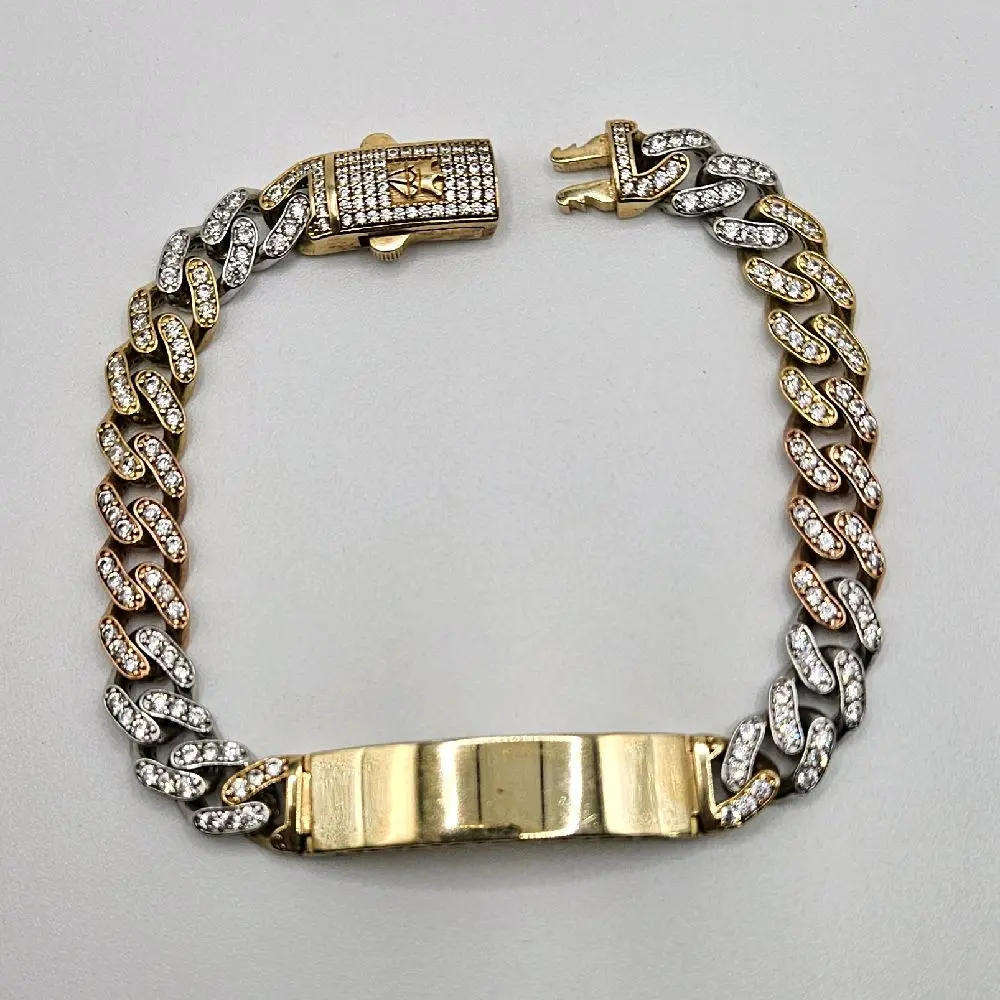 14k Solid Gold Tri-Color Monaco Link Bracelet 9.2mm 8 5"