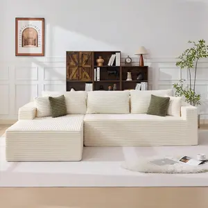 【2 Packages Shipping】Vomena Furniture 108" Boneless Couches for Living Room, Modular Sectional Sofa with Oversized Chaise, L-Shape Cloud Couch with Deep Seat, High-Density Memory Foam, No Assembly Required, Plush Corduroy