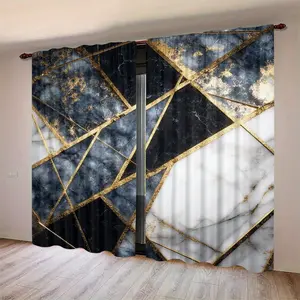 2 Piece Set Marble Pattern Curtains, Rod Pocket, Semi-Transparent Polyester, Bedroom Living Room Study Window Decor