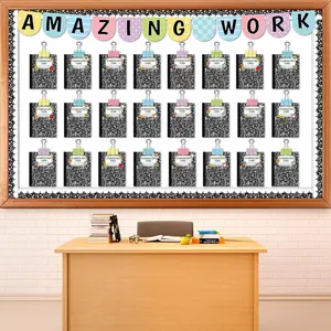 24 Pcs Student Work Display Bulletin Board Composition Notebook Classroom Decoration Inspirational Amazing Work Wall Decor Composition Book Paper Cutouts for Teacher Back to School Chalkboard Supplies