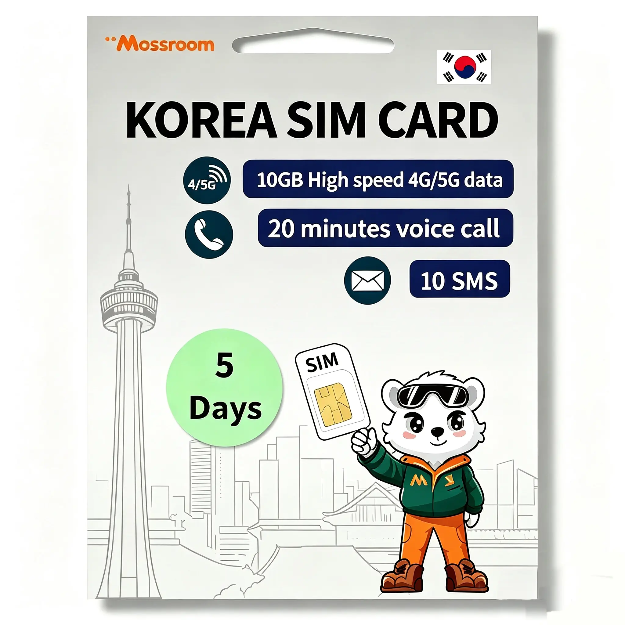 South Korea Travel SIM Card, 5-30 Days Plan - 10-30GB High-Speed Data - 20 Min Calls & 10 Texts - Prepaid & No Roaming Fees - Easy Activation
