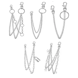 5Pcs Silver Jeans Pants Chain Belt Goth Grunge Chain Pocket Waist Chain with Star Moon Snake Lock Decorations for Women/Men - Home Improvement.