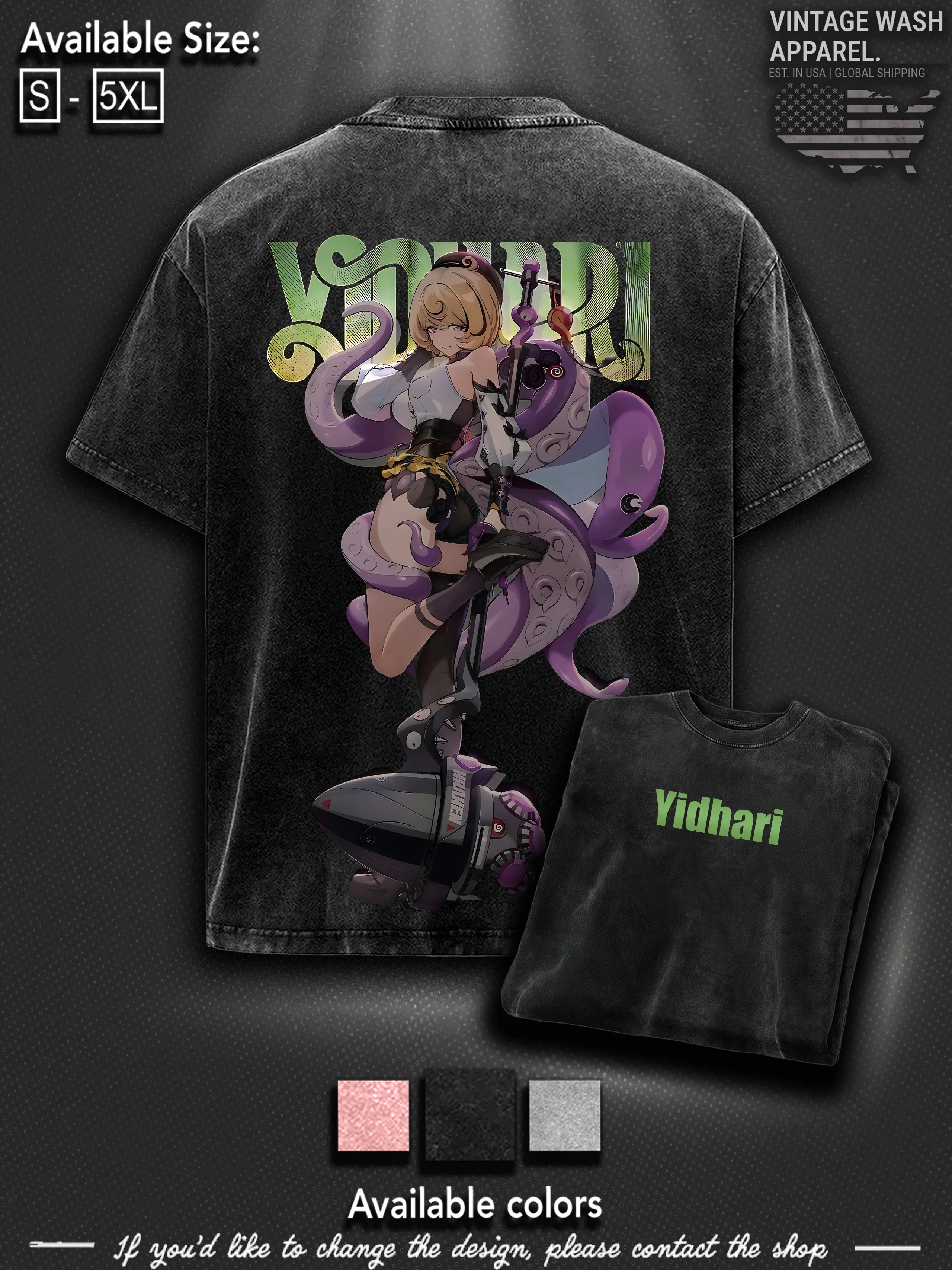 Yidhari Murphy Zenless Zone Zer0 Washed T-Shirt,Sweatshirt, Hoodie Video Games, Vintage Shirt, Game Fans, Streetwear Tops Black Fabric Menswear