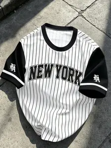 Men's Summer Colorblock Striped Baseball T-Shirt, American Vintage Street Style Streetwear Round Neck Short Sleeve, Casual Daily Wear, Summer Outfits