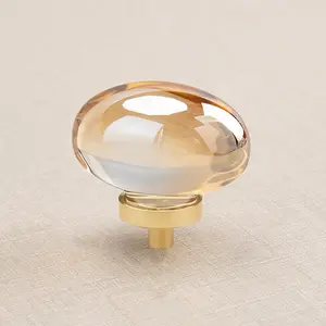 8 Pack Oval Champagne Crystal & Gold Glass Cabinet Knobs, Brass Furniture Hardware Pulls for Dresser Drawers