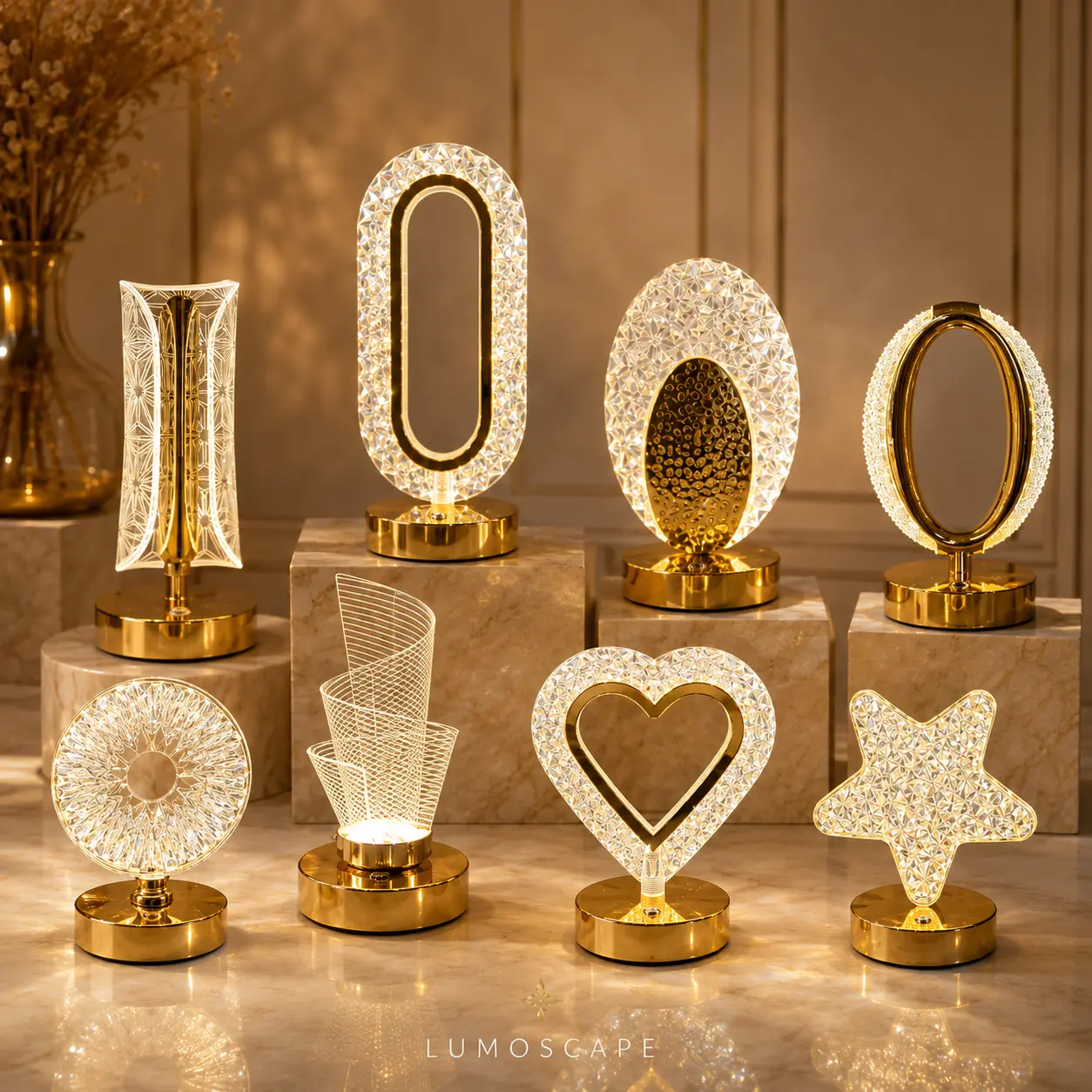 Luxury Gold Crystal Table Lamp - 8-Shaped Diamond Acrylic LED Night Light, Touch Control Modern Minimalist Household Item for Bedroom, Living Room Festive Decor & Ambient Desktop Lighting, Household Items
