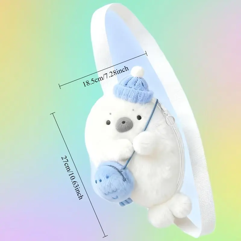 Plush Seal Backpack Cute Headphone Bag Kawaii Fashion Plushie Student's Schoolbag Fur Shoulder Bag Women Knapsack Bags Gift