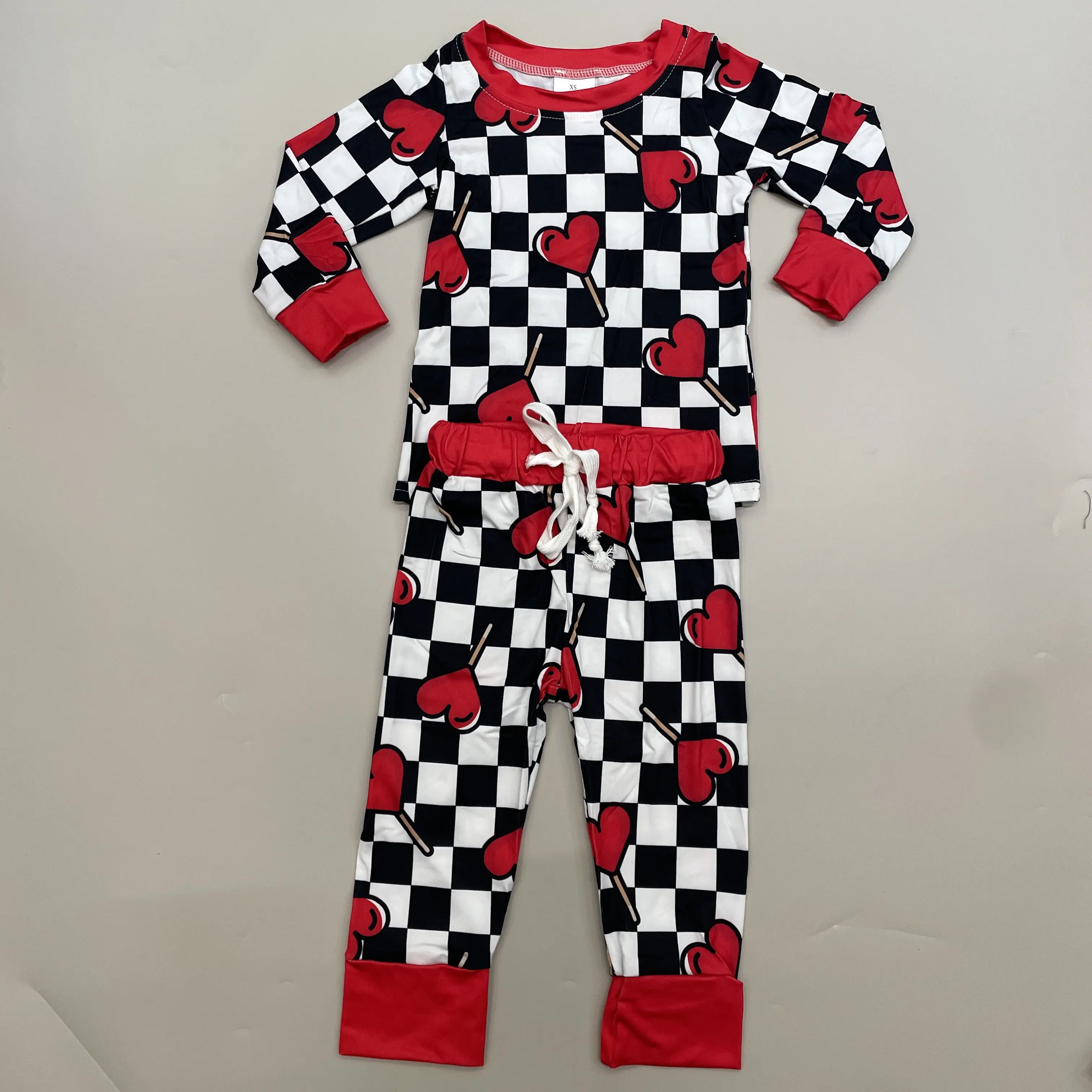 Kids' Valentine's Day Heart Print Pajama Set, Casual Comfy Soft Cotton Blend Long-Sleeve Sleepwear for Cozy Nights, Casual Comfy Pajama, Soft Casual Pajamas