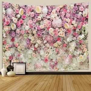 Floral Wall Tapestry for Girls, Colorful Pink Yellow Rose Flower Wall Hanging for Bedroom, Romantic Spring Aesthetic Beach Blanket College Dorm Home Decor
