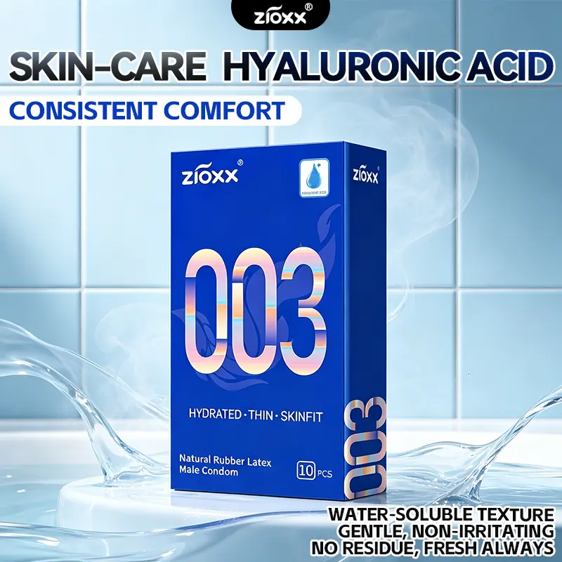 ZIOXX 003 – Ultra Thin Condoms, Hyaluronic Acid, SKINFIT, 10 Count Comfort SkinFit Natural Latex Odorless & Ultra-Sensitive