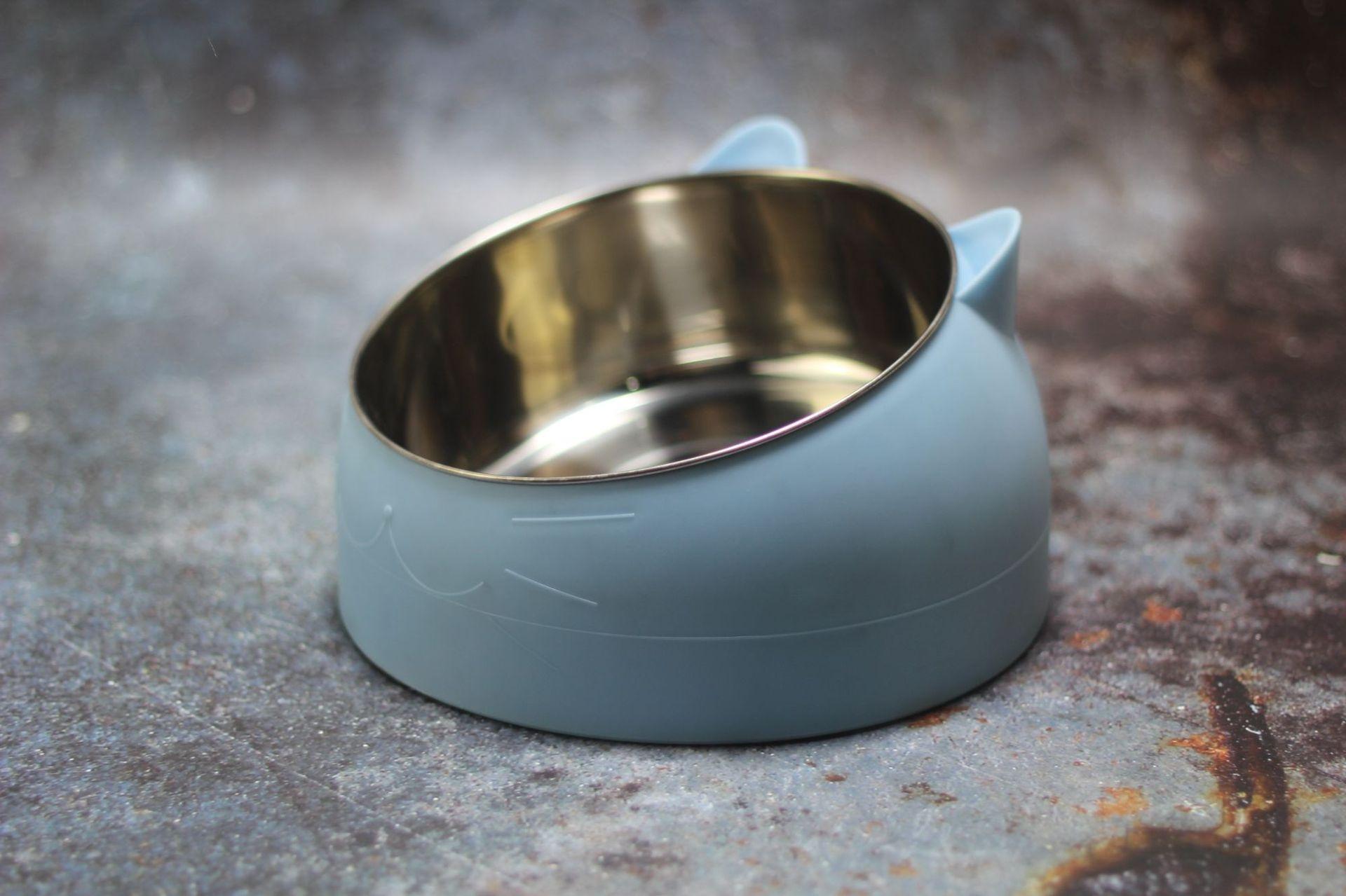 Stainless Steel Dog Bowl Double Bowl Cervical Protection Oblique Mouth Hot Pet Food Basin Supplies