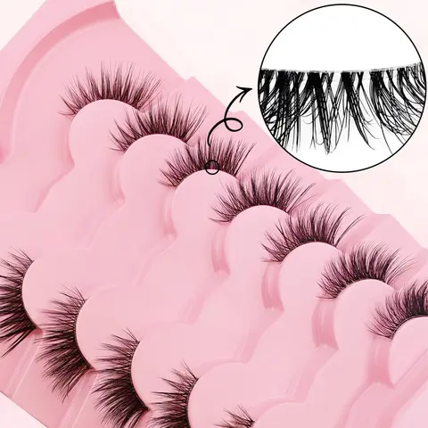 Half Eye Fluffy False Eyelashes, 7 Pairs Wispy Faux Cluster Lashes, Natural Curling Eye Makeup Strip Lashes, Full Volume Eyelash for Lashes Extensions, Eyelash Clusters