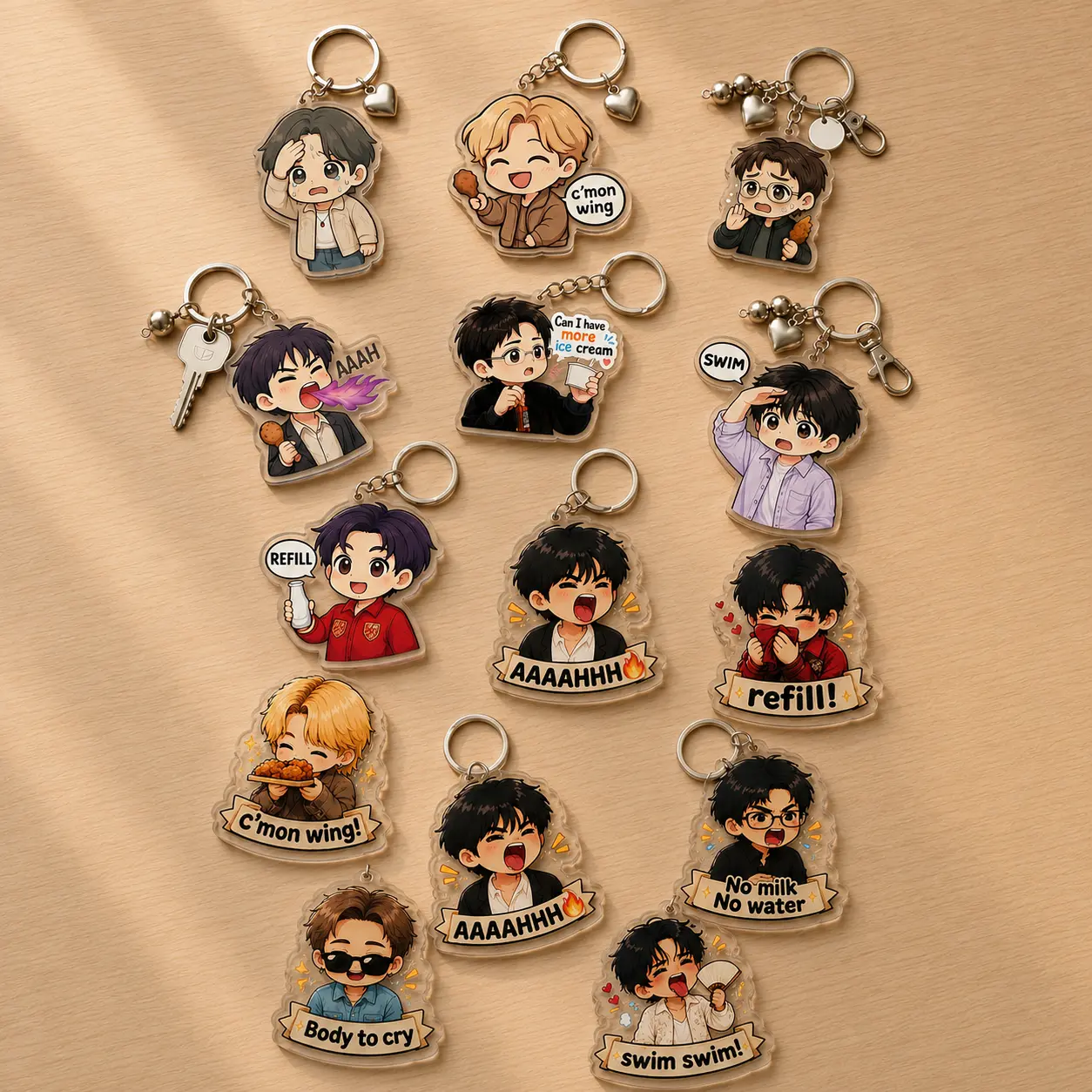Cute Chibi Come On Wing Acrylic Keychain, AAAH Swim Keychain