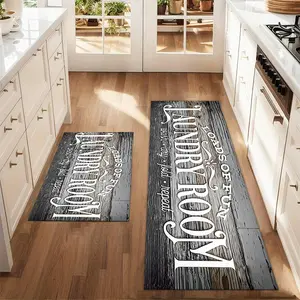 2Pcs Wood Grain Laundry Floor Mat Set Grey Wood Grain Background Printed Carpet Farmhouse Anti Fatigue Kitchen Carpet Non Slip Washable Winter Kitchen Restaurant Floor Laundry Room Decoration Carpet Mat Washable Kitchen Rugs