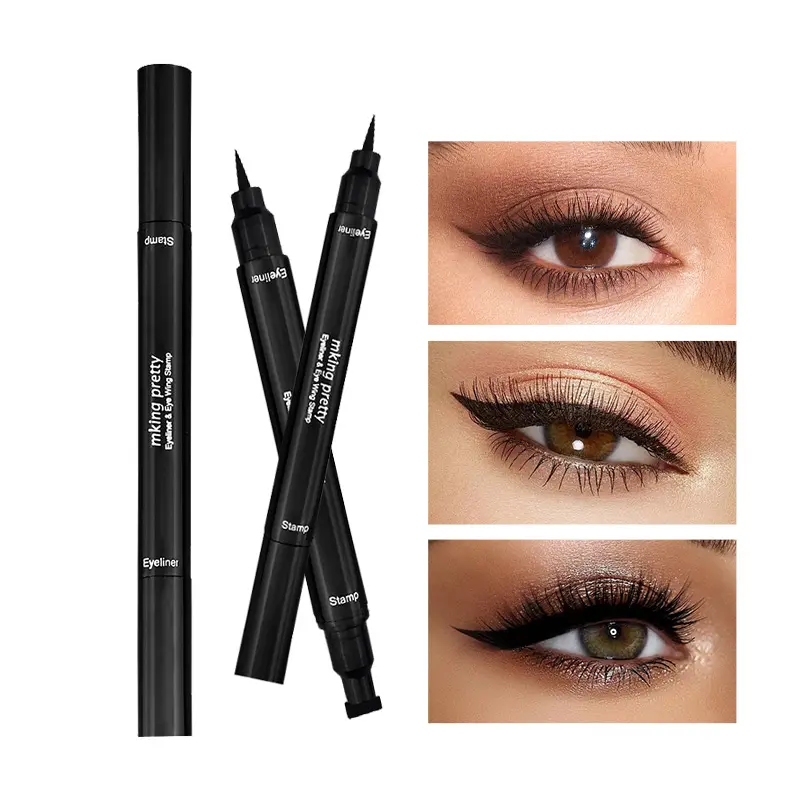 2-in-1 Wing Eyeliner Stamp Double-Head Waterproof Liquid Eyeliner Pen, Quick-Dry, Anti-Smudge Cat Eye Liner for Beginners