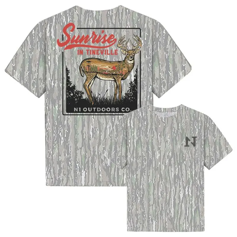 n1 outdoors sunrise in tineville hunting Camo Shirt – Outdoor Hunting & Fishing Wilderness Sweatshirt | Premium Adventure Apparel by HuntWear Design Camo Shirt – Outdoor Hunting & Fishing Wilderness Sweatshirt |