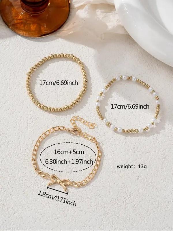 KC 3-Piece Elegant Faux Pearl Bracelet Set, Butterfly Beaded Bracelet, Fashion Jewelry for Party & Daily Wear, Trendy All-Match Accessory, Perfect Birthday Gift for Girlfriend, Wife, Mom, Friends & Her