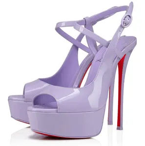 Christian Louboutin So Jenlove Alta 150 Purple Patent Platform Sandal Stiletto Heel Pump