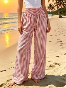 Women's Striped Casual Pants, Gypsy trousers, Loose-Fit Elastic High-Waisted Wide-Leg Long Trousers, Comfortable and Stylish, Perfect for Daily Wear
