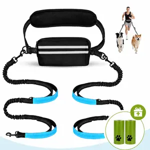 PiPiDoDo Hands Free Dog Leash with Waist Bag & Cushioned Pad – Run, Walk & Stay Active, No Waist Pain, Shock-Absorbing for Single & Dual Dogs